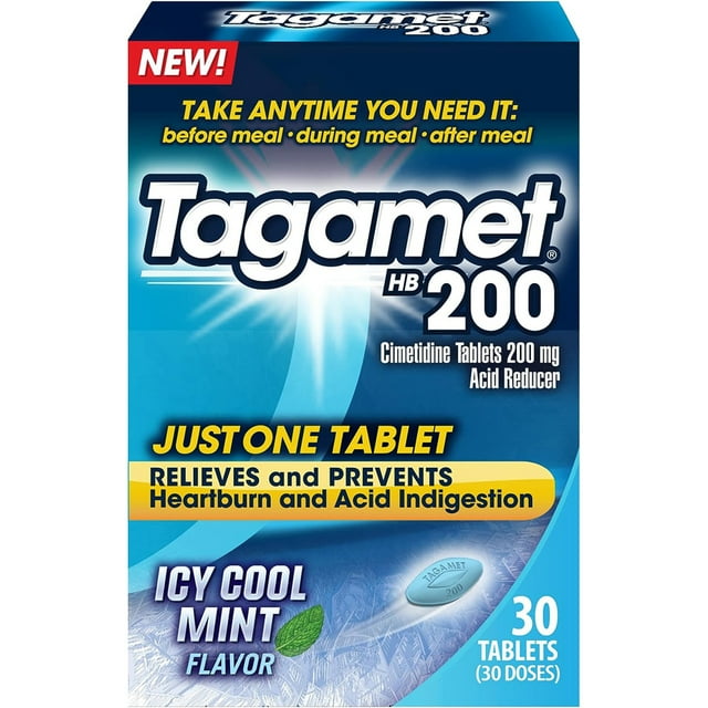 Tagamet HB200 Cimetidine Tablets 200mg Acid Reducer Icy Cool Mint Flavor 30 Tablets (30 Doses)