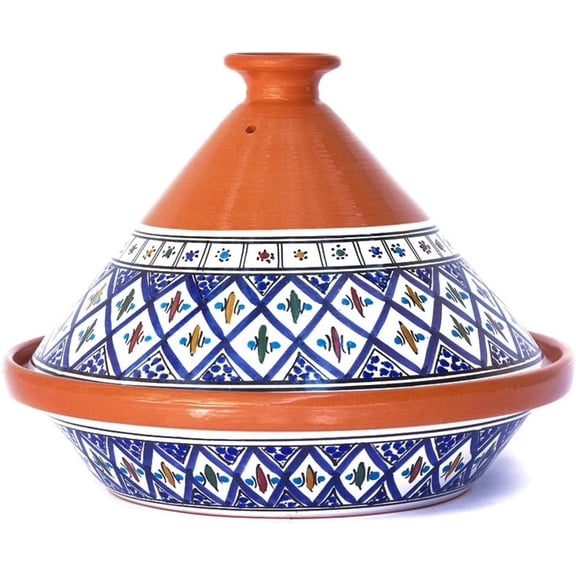 Tagine Pot for Cooking and Flavor Enrichment - Large Clay Pot 12, 5.5 QT - Non-Stick Handmade Cookware - Moroccan Ceramic Pots for Cooking with Lid & Serving Bowl - Bohemian Supreme Blue
