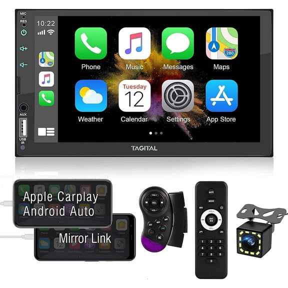 Tagital Double Din Car Stereo Apple Carplay &Android Auto, 7 Inch HD LCD Touch Screen with Bluetooth, MP5 Player, Backup Camera, Mirror Link