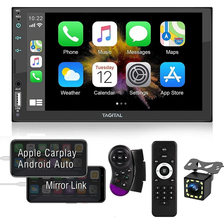 2+64G 9 inch Android Double Din Car Stereo with Apple Carplay Android Auto  Mirror Link Multimedia Player Touchscreen Radio with Bluetooth Split Screen