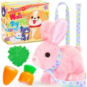 Tagitary Plush Toys Bunny Toys for Kids with Sounds,Can Walk,Wiggle Ears,Twitch Mouth and Nose,Hopping Interactive Electronic Rabbit Toys with Leash,Easter Christmas Birthday Gift for Toddlers Kids