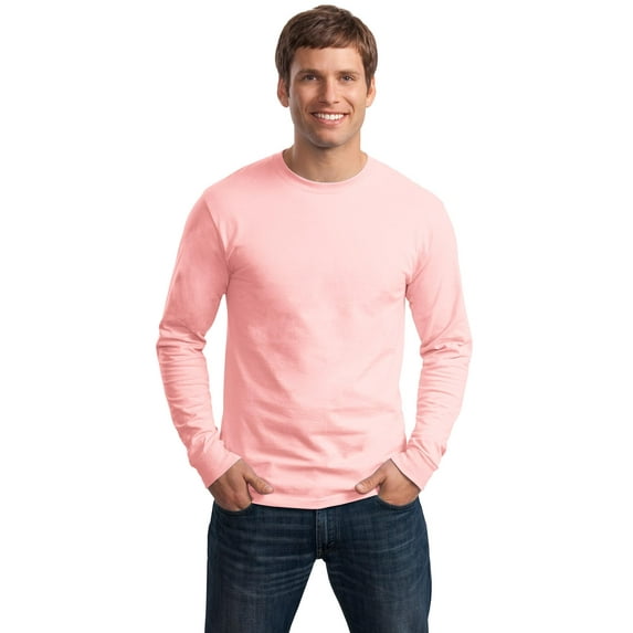 Tagless Cotton Long Sleeve Tee Shirt. Pale Pink. L