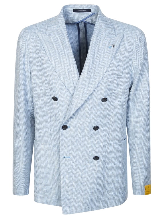 Light Blue Herringbone Wool-Blend Blazer (Men's)