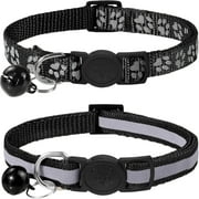 Taglory 2 Pack Cat Collar with Bell, Breakaway Reflective Collar, Adjustable 7.5"-12.5", Black