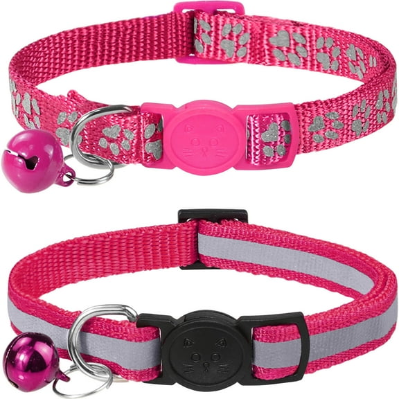 Taglory 2 Pack Cat Collar with Bell, Breakaway Reflective Collar, Adjustable 7.5"-12.5", Hotpink