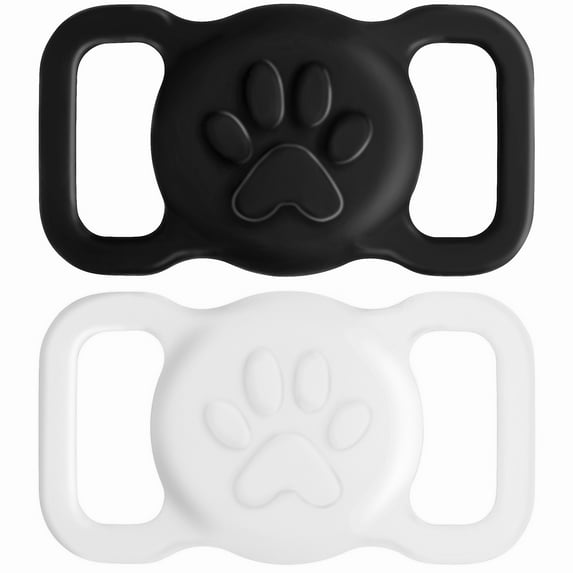 Taglory Airtag Dog Collar Holder, 2 Pcs Silicone Waterproof Air Tag Cases, Black & White