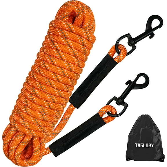 Taglory Dog Tie Out, Long Rope Leash for Dog Training, 15 FT Heavy Duty Lead with Reflective Stitching for Large Medium Small Dogs Walking, Camping, or Backyard, Orange 15 Foot - no handle Orange