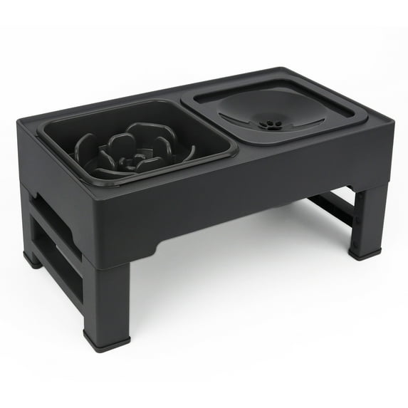 Taglory Elevated Dog Bowls with Slow Feeder, Adjust 4 Heights for Small Medium Large Dogs, Black