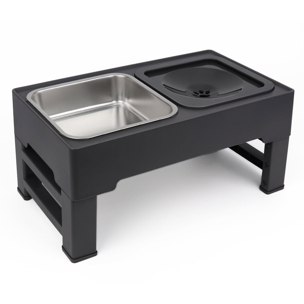 Taglory Elevated Dog Bowls with Stainless Bowl, Adjust 4 Heights for Small Medium Large Dogs, Black