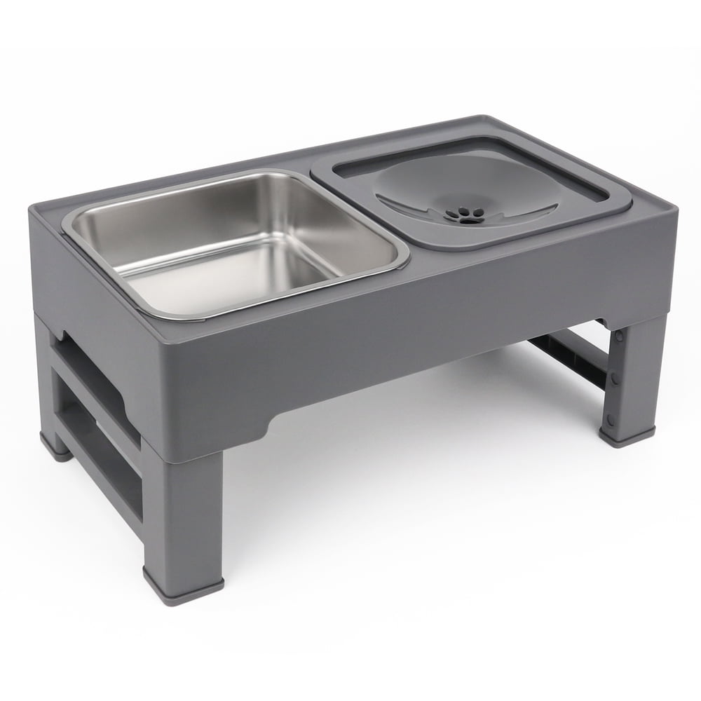 Taglory Elevated Dog Bowls with Stainless Bowl, Adjust 4 Heights for Small Medium Large Dogs, Gray