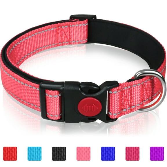 Taglory Reflective Dog Collar with Locking Buckle, Adjustable Nylon Collar for Small Dogs, Pink