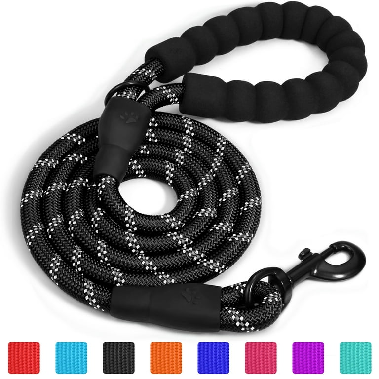 Taglory Rope Dog Leash with Comfortable Padded Handle 4ft Reflective Dog Leash Black Walmart
