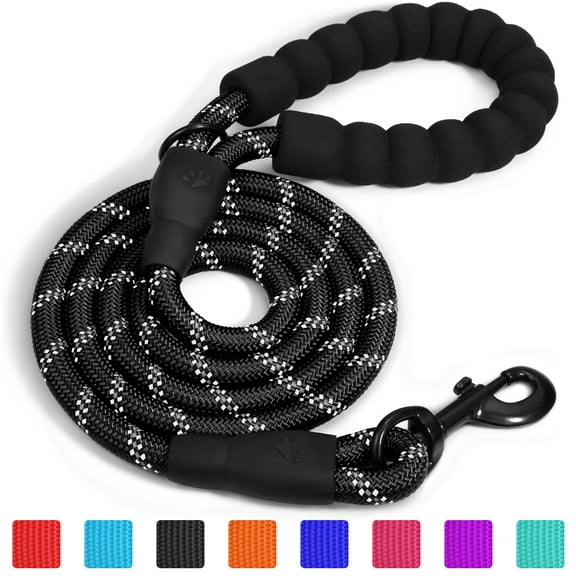 Taglory Rope Dog Leash with Comfortable Padded Handle, 5ft Reflective Dog Leash, Black