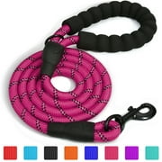 Taglory Rope Dog Leash with Comfortable Padded Handle, 6ft Reflective Dog Leash, Hotpink