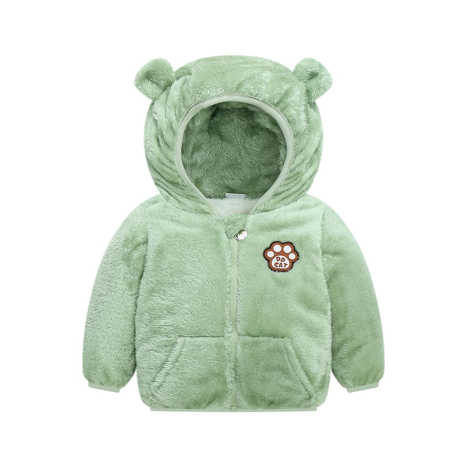 Tagold Boys and Girls Winter Cotton Coats Outerwear Jackets Baby Kids Fleece Hoodie Tops Fall Winter Hooded Jacket Solid Coat Gifts for Kids on Clearance Green 6-12 Months - image 1 of 5