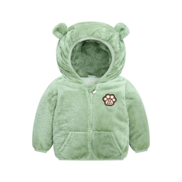 Tagold Boys and Girls Winter Cotton Coats Outerwear Jackets Baby Kids Fleece Hoodie Tops Fall Winter Hooded Jacket Solid Coat Gifts for Kids on Clearance Green 6-12 Months