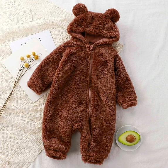 Tagold Boys and Girls Winter Cotton Coats Outerwear Jackets Long Sleeve Animal Ear Hooded Romper Zipper Jumpsuit for Toddle Baby Gifts for Kids on Clearance Brown 12-18 Months