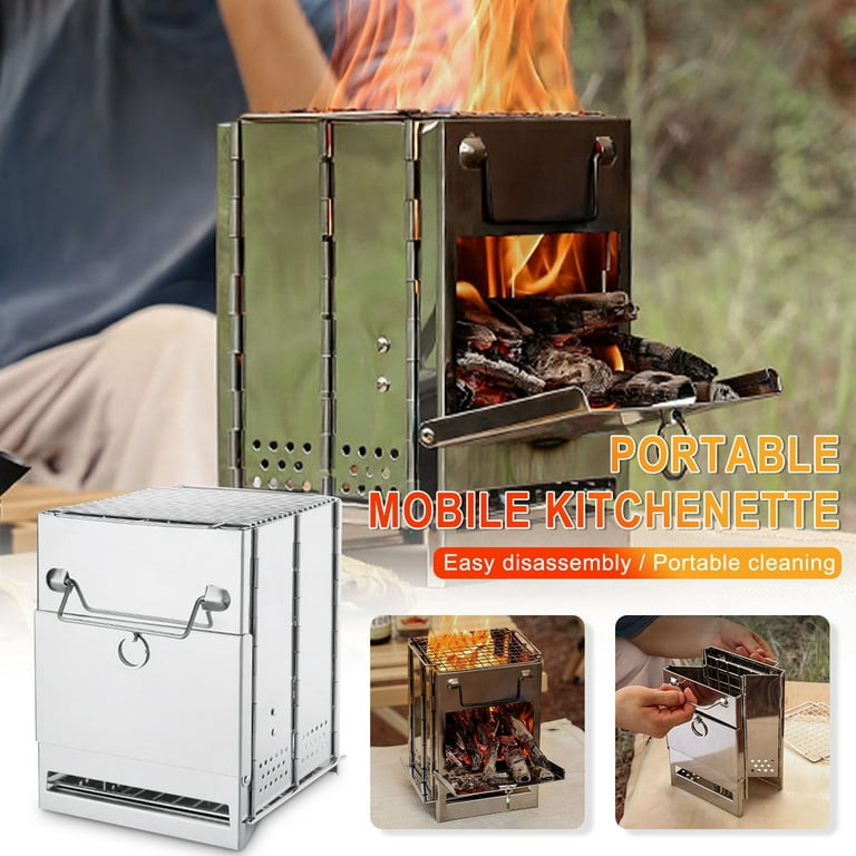 Tagold Christmas Savings Clearance! Mini Outdoor Firewood Stove Portable Camping Picnic Travel Folding Stainless Steel Wood Stove Charcoal Cooking