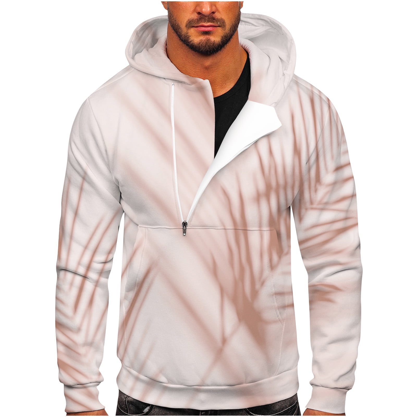 Tagold Mens Hoodie Sweatshirt Casual Half Zip Activewear Sports Fitness Sweatshirt Hooded Jacket Men s Gradient Printed Windbreakers Clearance Sales