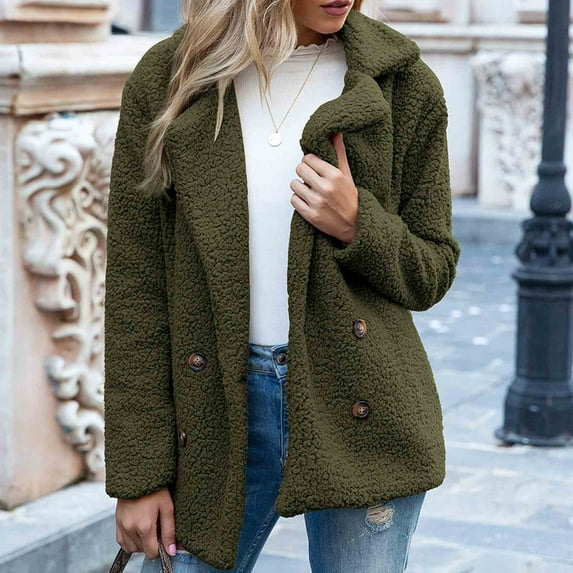 Tagold Shacket Jacket for Women, Fall Clothes for Women 2022, Womens Ladies Warm Jacket Winter Solid Turn Down Collar Lamb Coat Jacket Womens Fall Fashion Cardigan, Green, L
