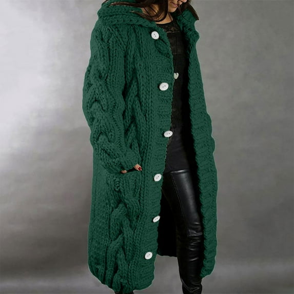 Tagold Sweaters for Women, Fall Clothes for Women 2022, Womens Long Sleeve Cable Knit Long Cardigan Open Front Button Sweater Womens Fall Fashion Cardigan, Green, L