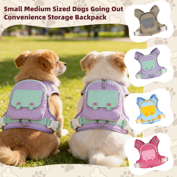 Tagoon Khaki Outdoor Self-Backpack Harness For Small To Medium Dogs Size S - With Adjustable Straps & Detachable Convenient Storage Pockets - For Hiking Training Walking Daily Use