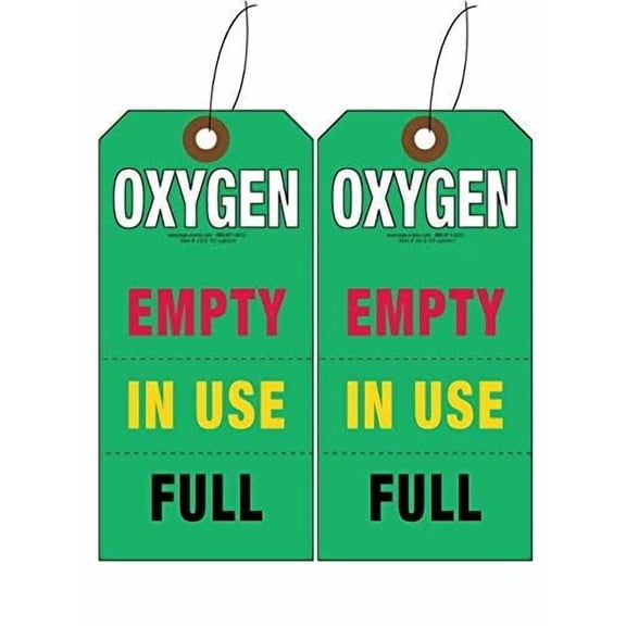 Tags 4 Less - (Empty/Full/Status) Cylinder Tag - Thick Cardboard, Elastic String 3/4" x 5 3/4" Perforated - (50 per Pack)