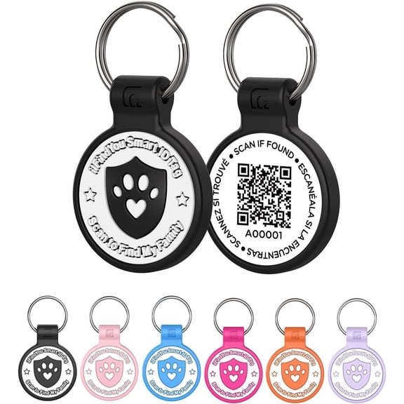 Tags Personalized Small for Collars, QR Code Name Tags, Scan Location , Black S