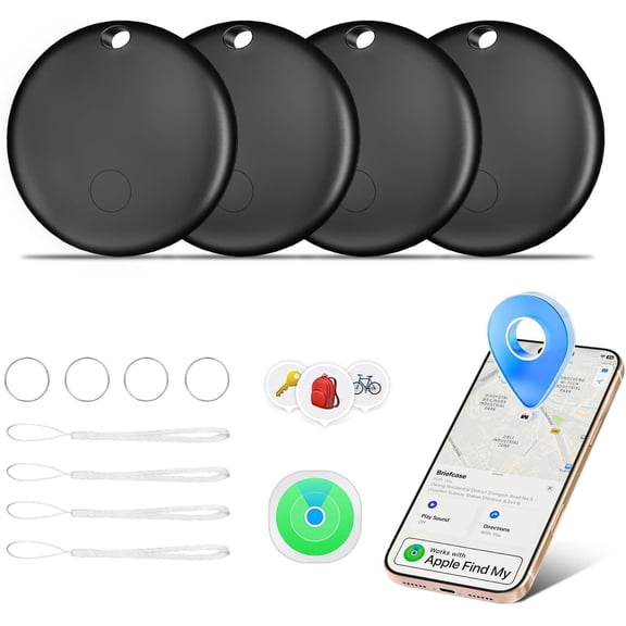 Tags, Tag Work with Find My (iOS Only), Luggage , Key Finder for Luggage, , Wallet, , Bags (Black, 4 Pack)