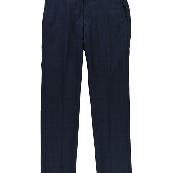 Tags Weekly Mens Plaid Dress Pants Slacks, Blue, 35W x UnfinishedL