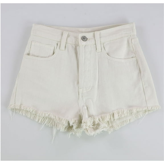 Tags Weekly Womens Distressed Button-Fly Casual Denim Shorts, White, Small