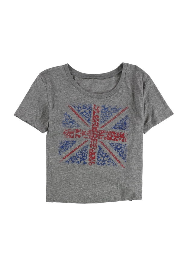 Womens Flag Star Graphic T-Shirt, Grey, Large