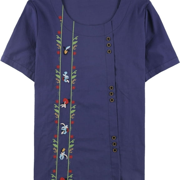 Tags Weekly Womens Floral Embroidery Pullover Blouse, Blue, Medium