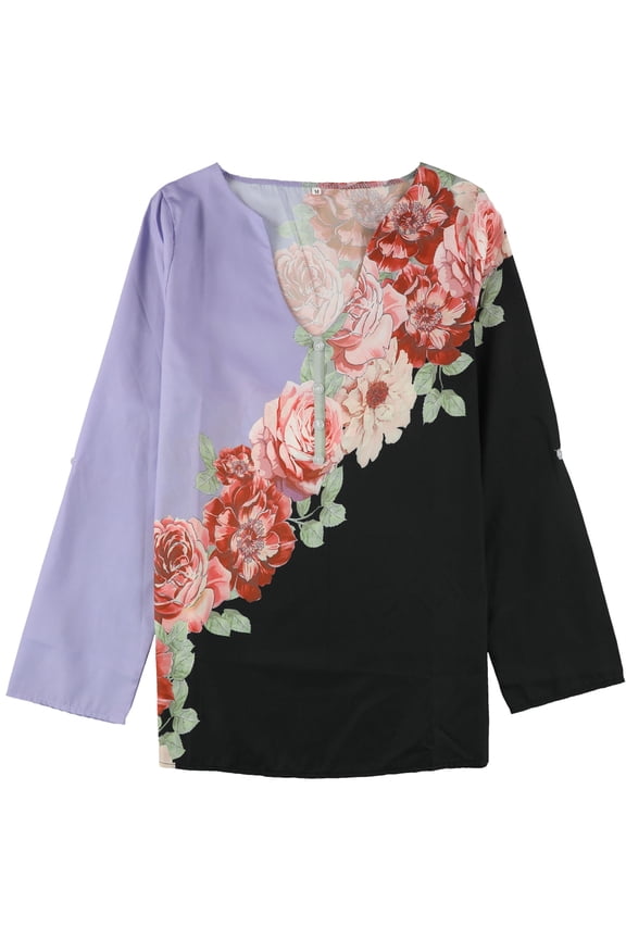 Womens Floral Henley Shirt, Multicoloured, Medium
