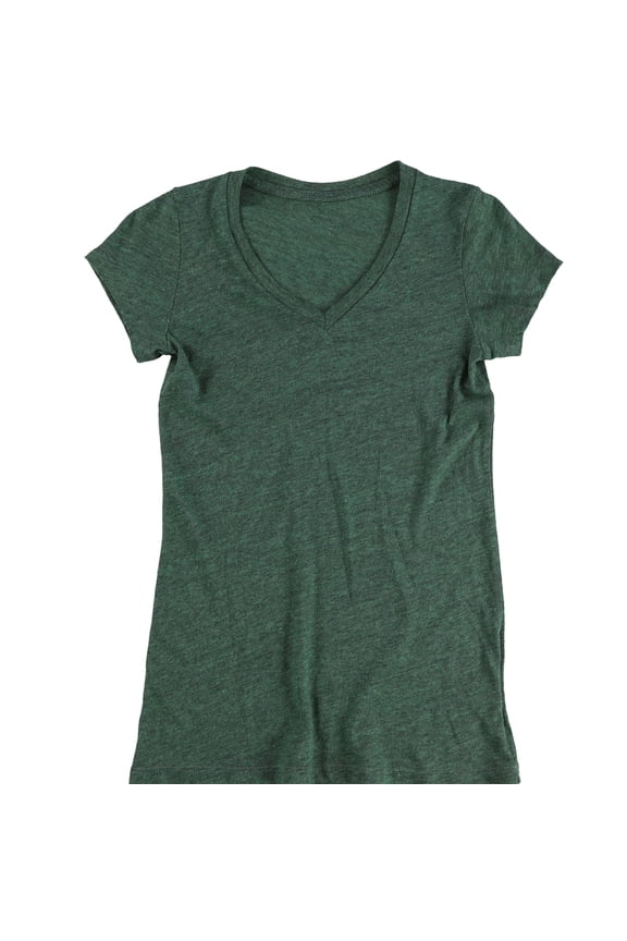 Womens Heathered V-Neck Basic T-Shirt, Green, Small