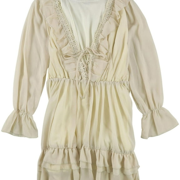 Tags Weekly Womens Lace Detail Ruffled Dress, Beige, Small