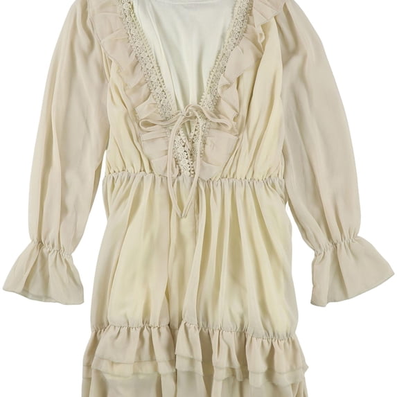 Tags Weekly Womens Lace Detail Ruffled Dress, Beige, Small