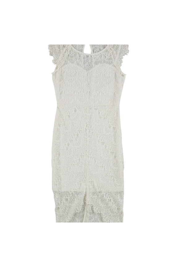 Womens Lace High-Low Dress, White, 2