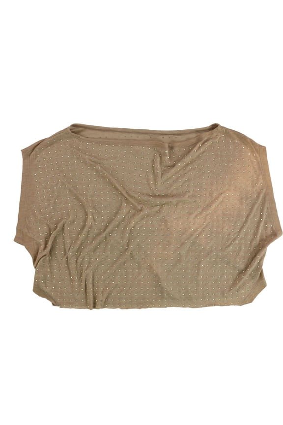 Womens Rhinestone Pattern Embellished T-Shirt, Brown, Small