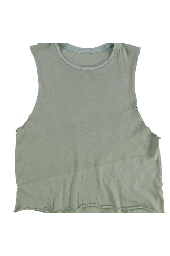 Womens Ribbed Solid Raw Edge Basic T-Shirt, Green, Medium