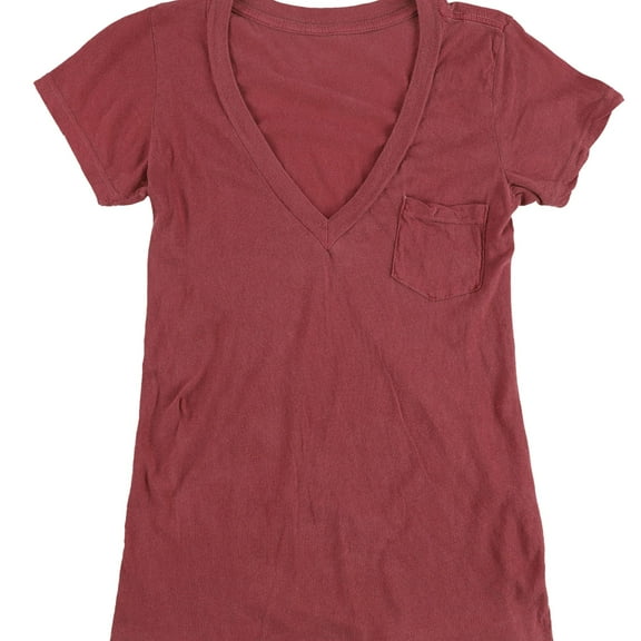 Tags Weekly Womens Solid Chest Pocket V-Neck Basic T-Shirt, Red, Small