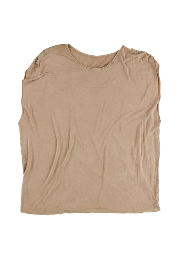 Womens Solid Distressed Basic T-Shirt, Beige, Large