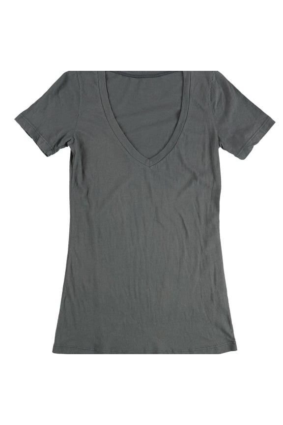 Womens Solid V-Neck Basic T-Shirt, Grey, Small
