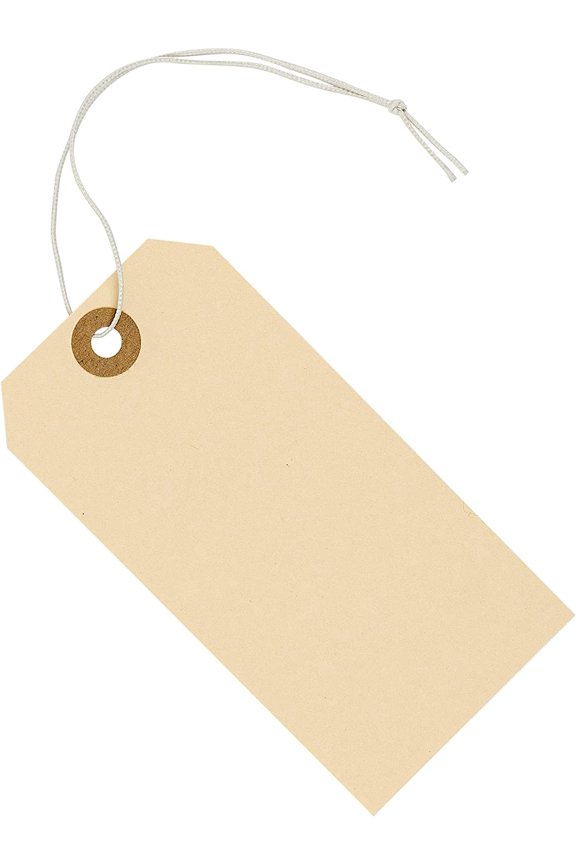 Tags with Elastic String Attached - #5, 4 3/4" x 2 3/8" Box of 100 Manila Paper Label Tags with Elastic Loop and Reinforced Hole