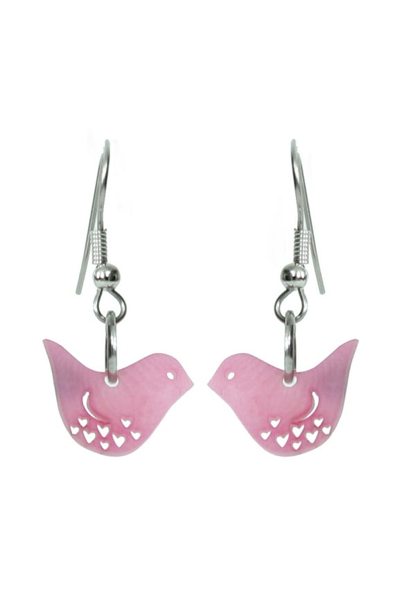 Tagua Earrings Birds in Pink Handmade Fair Trade, Lightweight by Florama Natural Jewelry