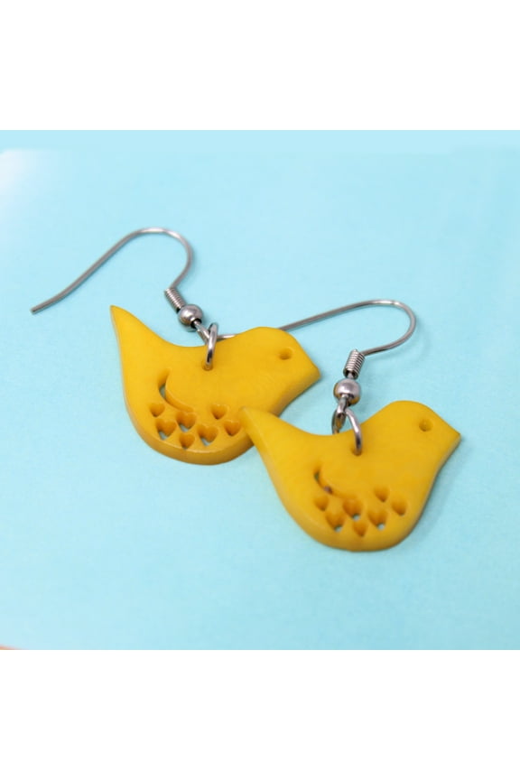 Tagua Earrings Birds in Yellow Handmade Fair Trade, Lightweight by Florama Natural Jewelry