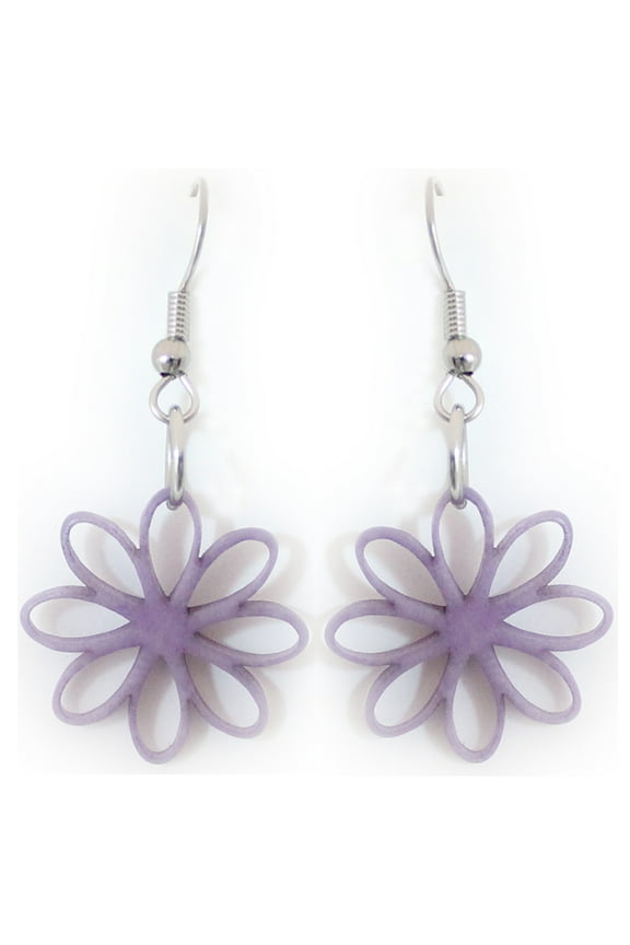 Tagua Earrings Flowers in Lilac, Handmade Fair Trade, Lightweight by Florama Natural Jewelry