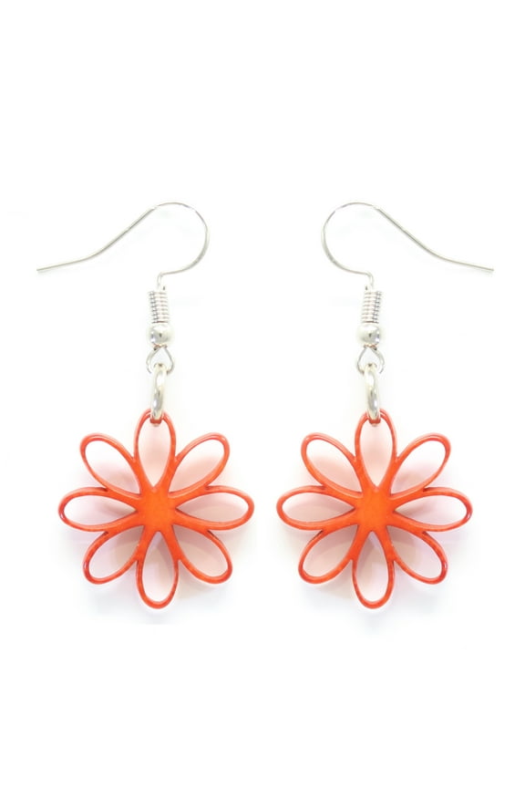 Tagua Earrings Flowers in Orange Handmade Fairtrade, Lightweight by Florama Natural Jewelry