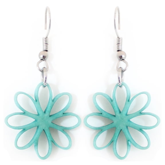 Tagua Earrings Flowers in Turquoise Handmade Fair Trade, Lightweight by Florama Natural Jewelry