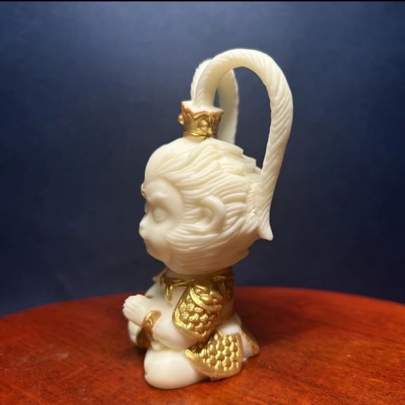 Tagua Nut Monkey King Statue Sun Wukong Buddha Decor Figurine Home Ornament
